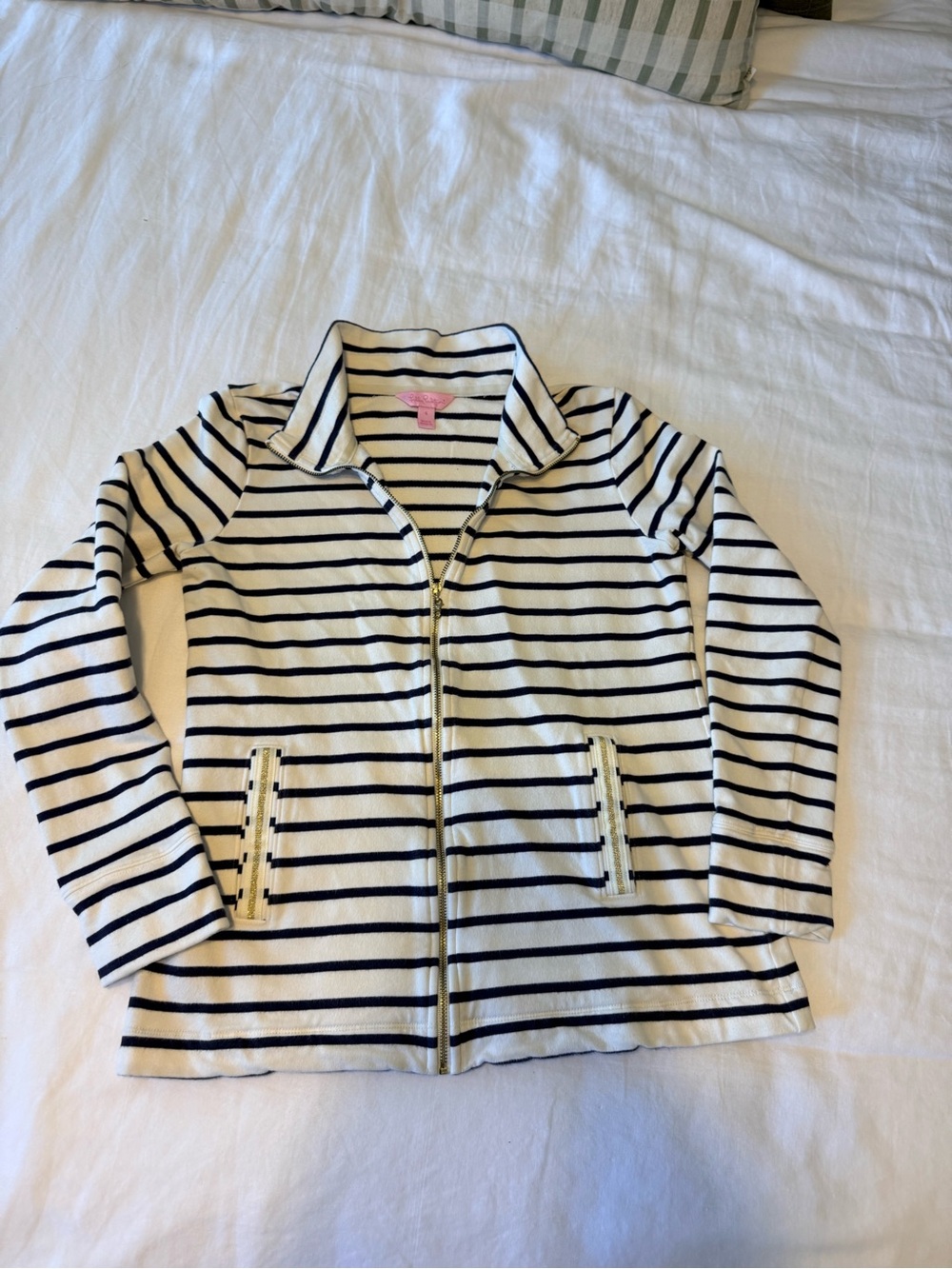 Lilly Pulitzer Cream and Navy Striped Zip Jacket